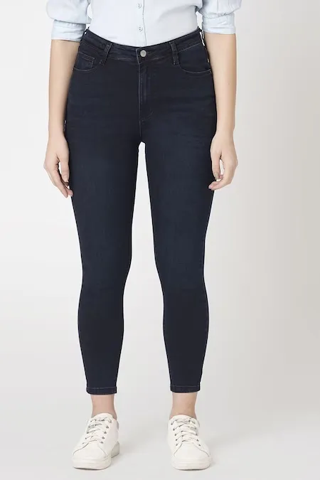 Navy Solid Ankle Length Casual Women Skinny Fit Jeans